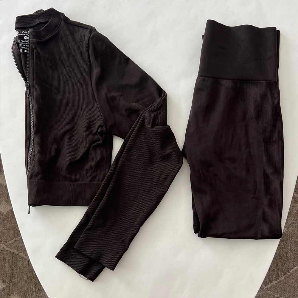 SET ACTIVE 2 Piece Set - Sculptflex Zip Jacket & Leggings Espresso Brown L/XL - Picture 3 of 8